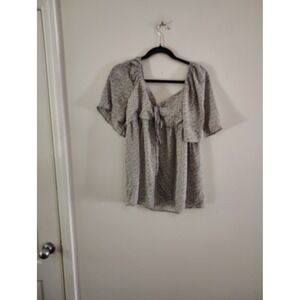 Ott Floral Babydoll Top Blue Orange Short Flutter Sleeve Square Neck Tie Front M